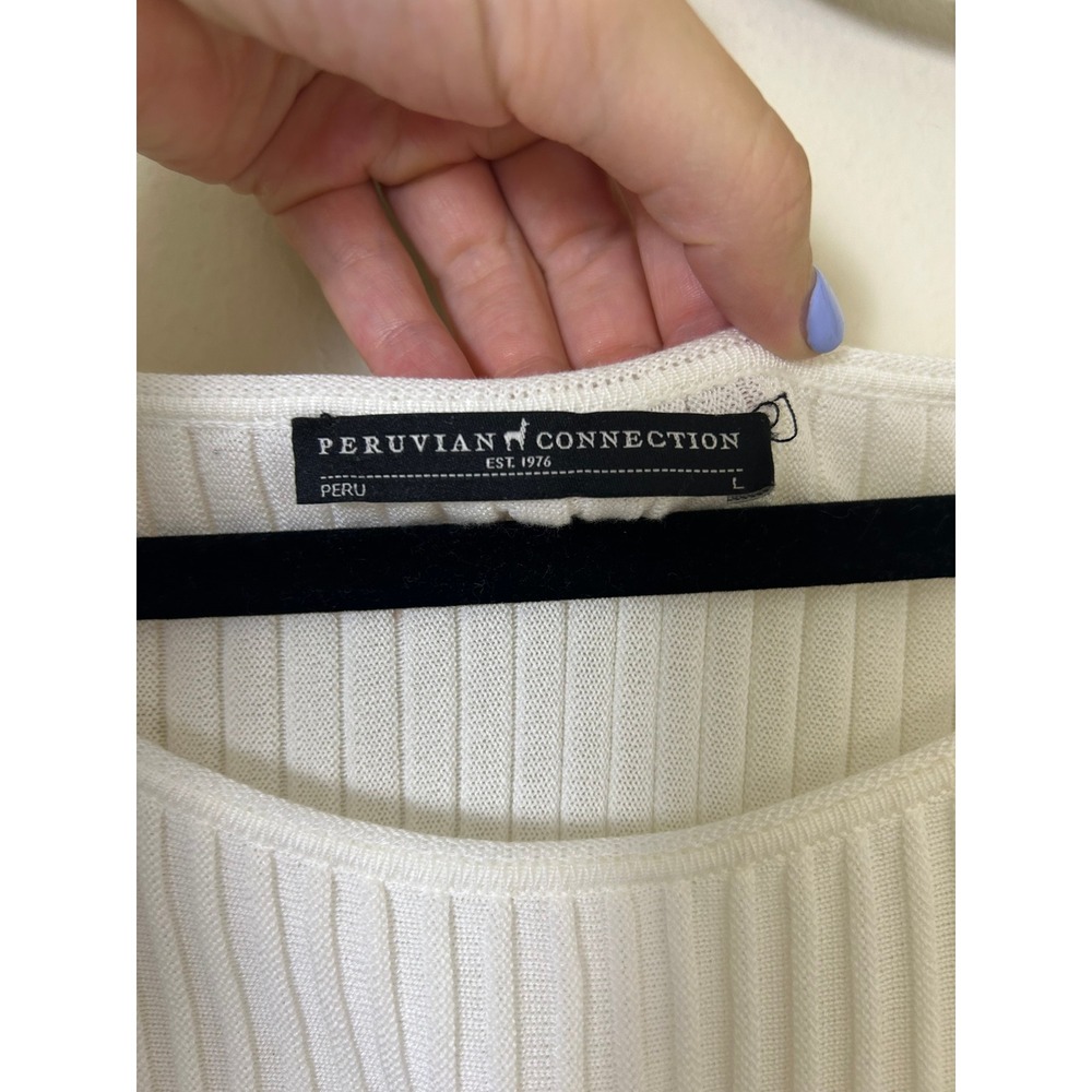 Peruvian Connection‎ Dress Rivoli White Long Sleeve Size L Pima Cotton natural - Picture 5 of 9